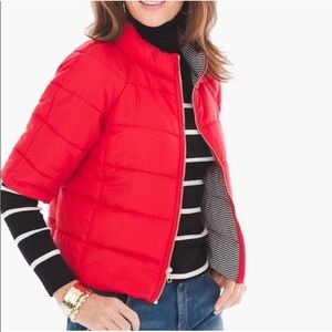 Chico’s NWT Red Cropped Lightweight Fashion Puffer 3/4 Sleeve Size Large